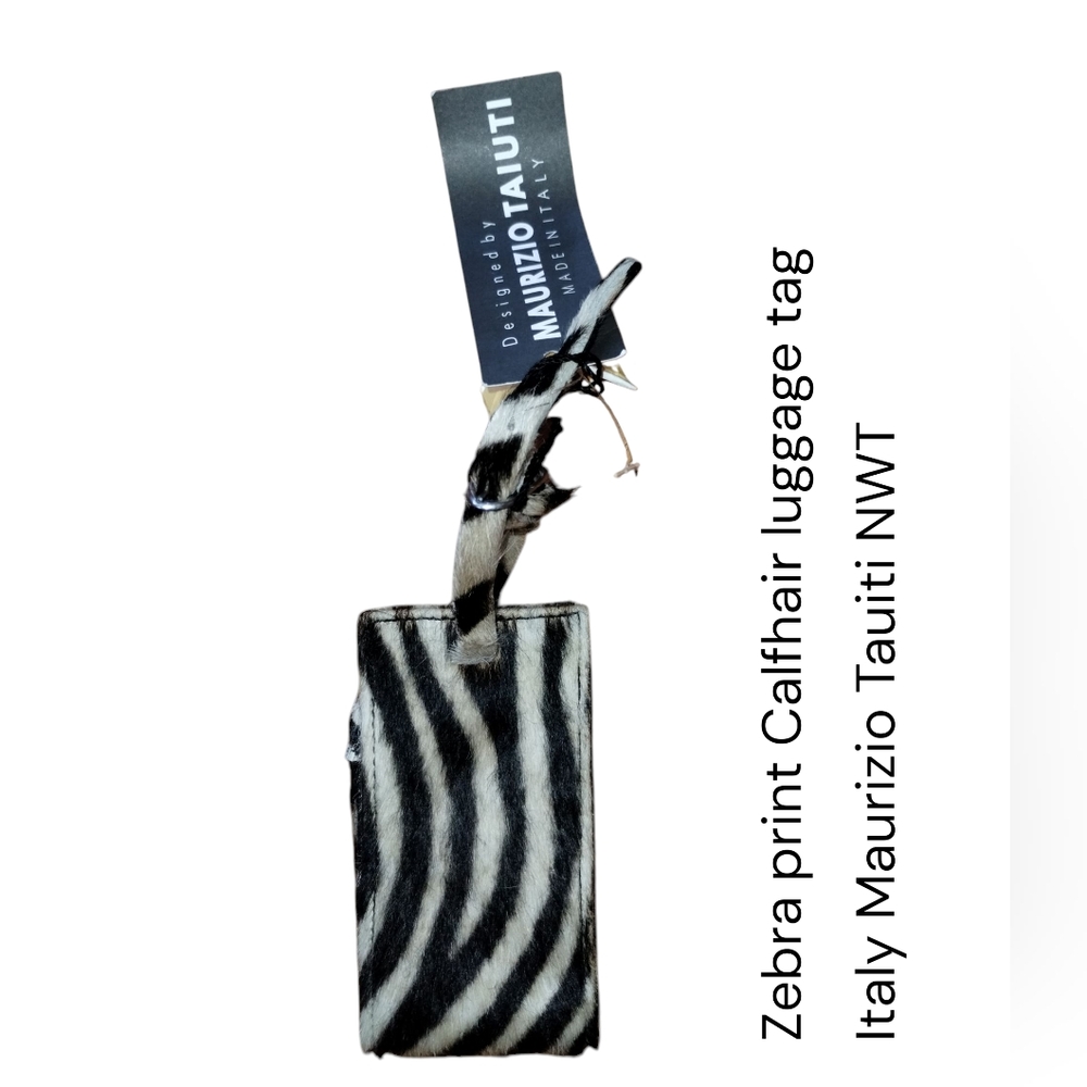 Maurizio Taiuti Luggage Hang Tag Calfhair Zebra Print Italy NWT